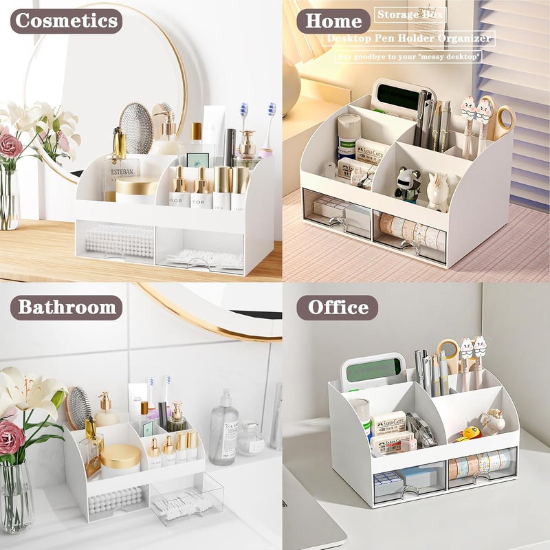 COMFYROOM Desk Accessories with Pen Holder, Office Supplies Desk Organizers and Accessories, Tape Dispenser, Stapler, Staple Remover, Staples, Clips Set, Ruler, Scissor, Pen, Tape (White) - Image 3